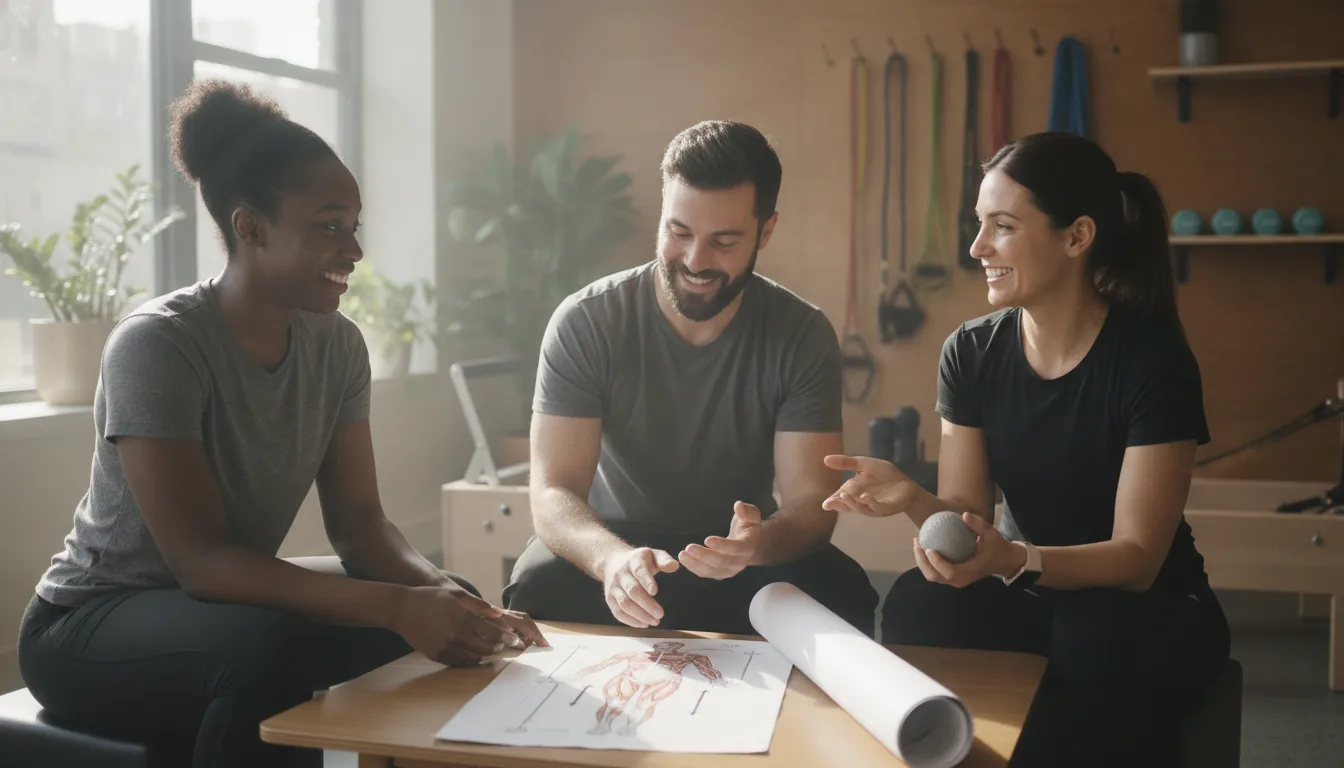 Chiropractor and physical therapist discussing a movement care plan with a Brooklyn patient
