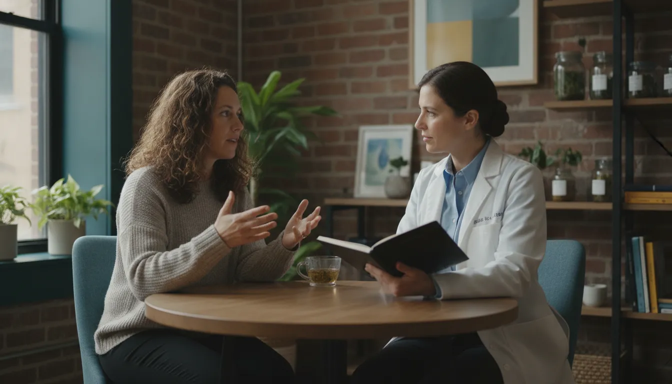 Clinician discussing sleep concerns during a functional medicine evaluation in Brooklyn