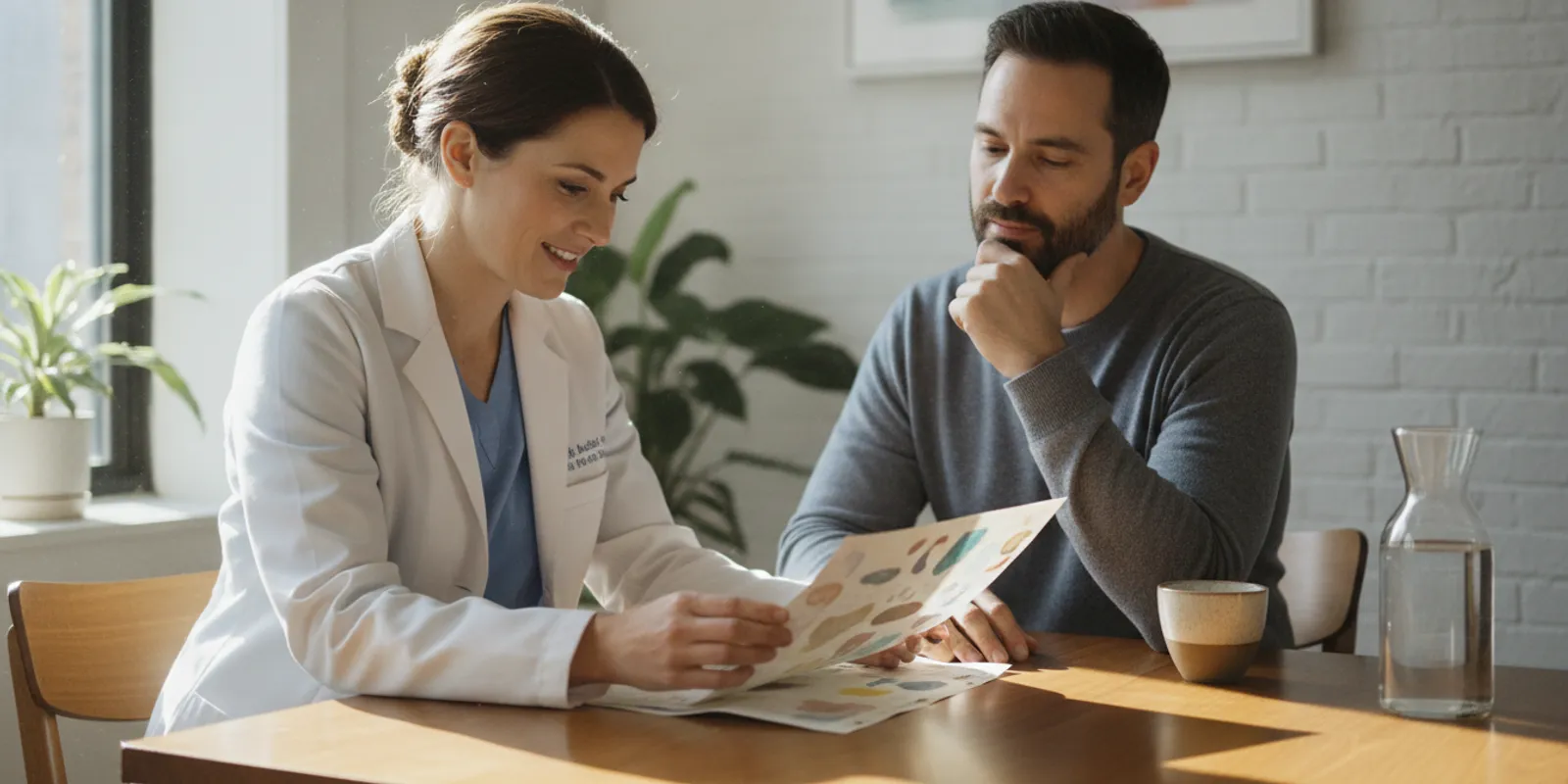 A clinician reviewing iron-related blood test results with a patient