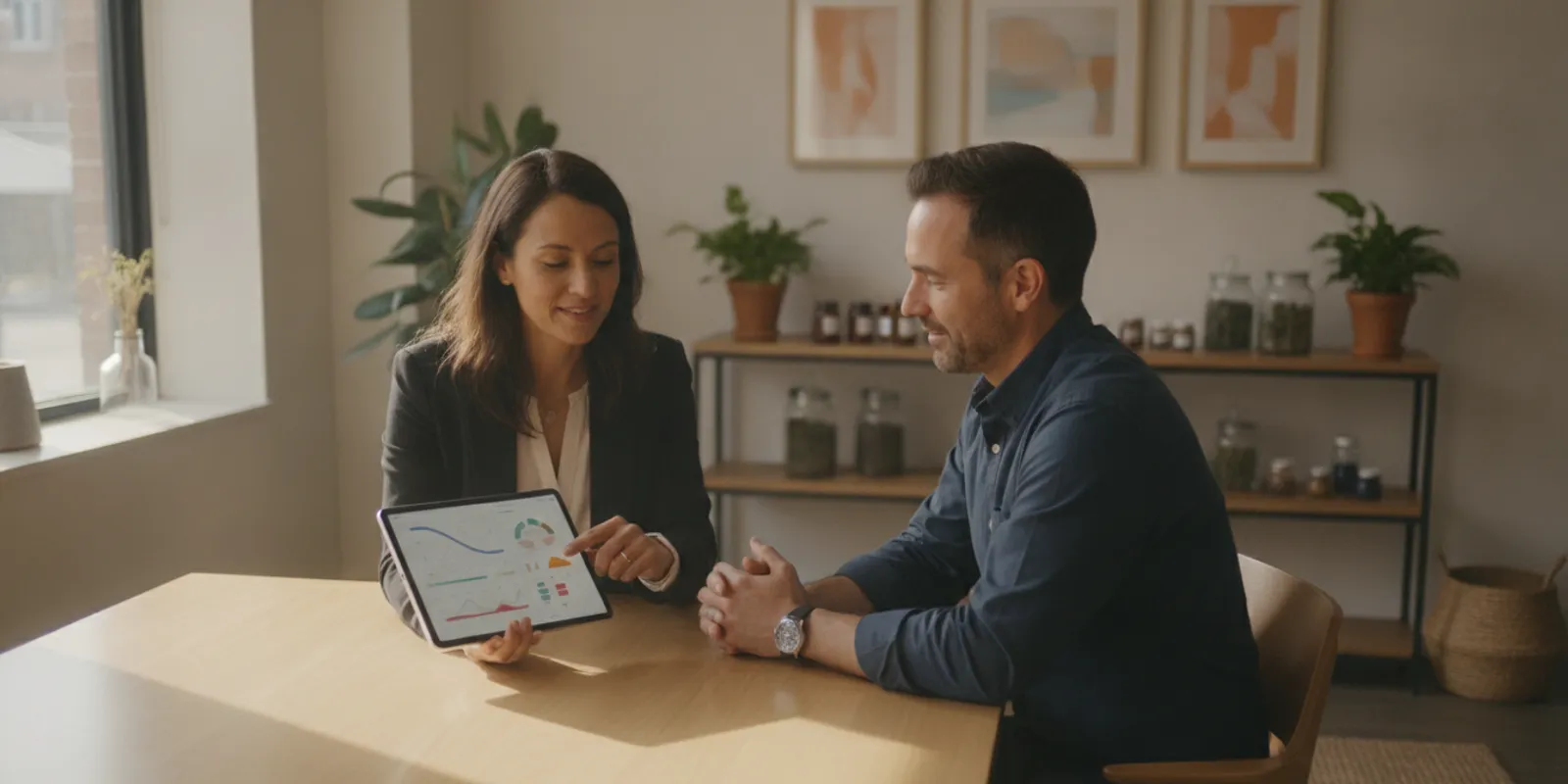 Clinician discussing a peptide therapy plan with an adult patient