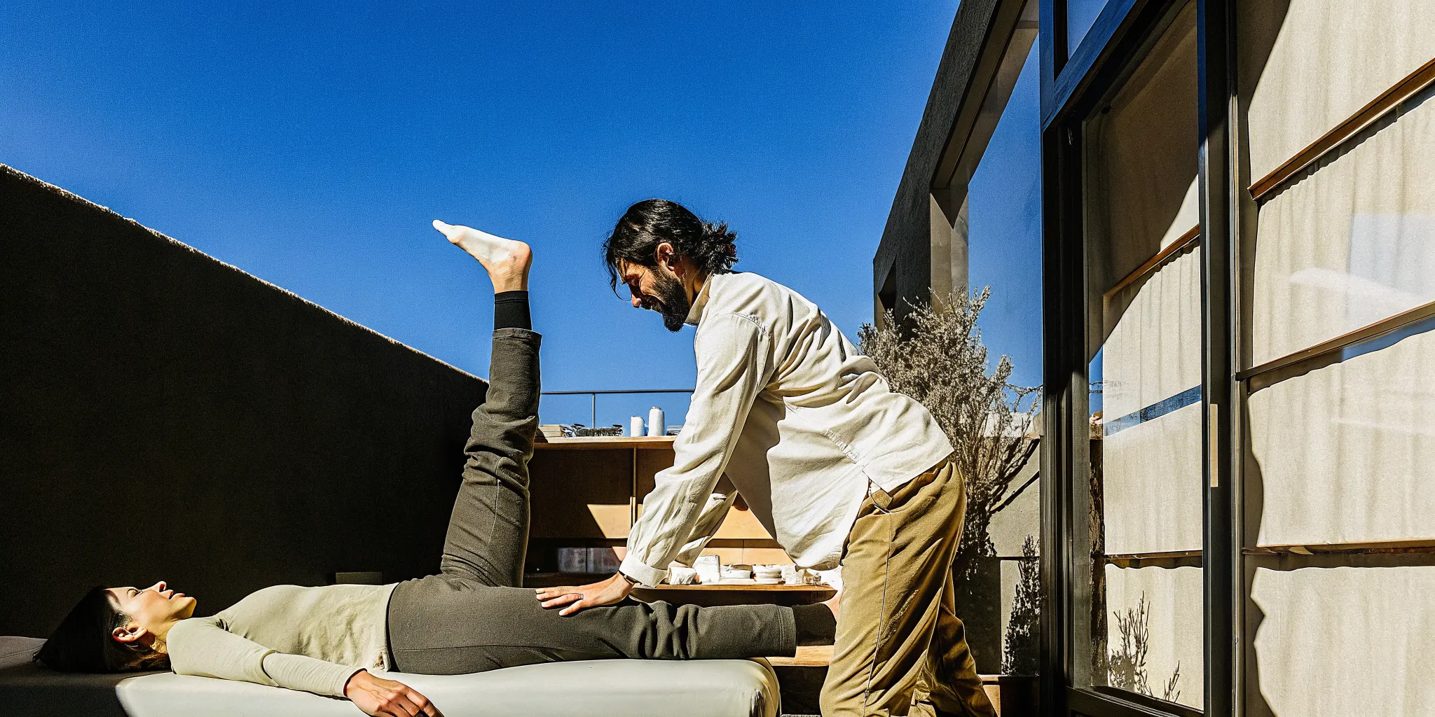 Patient practicing guided mobility exercise during chiropractic care in Brooklyn