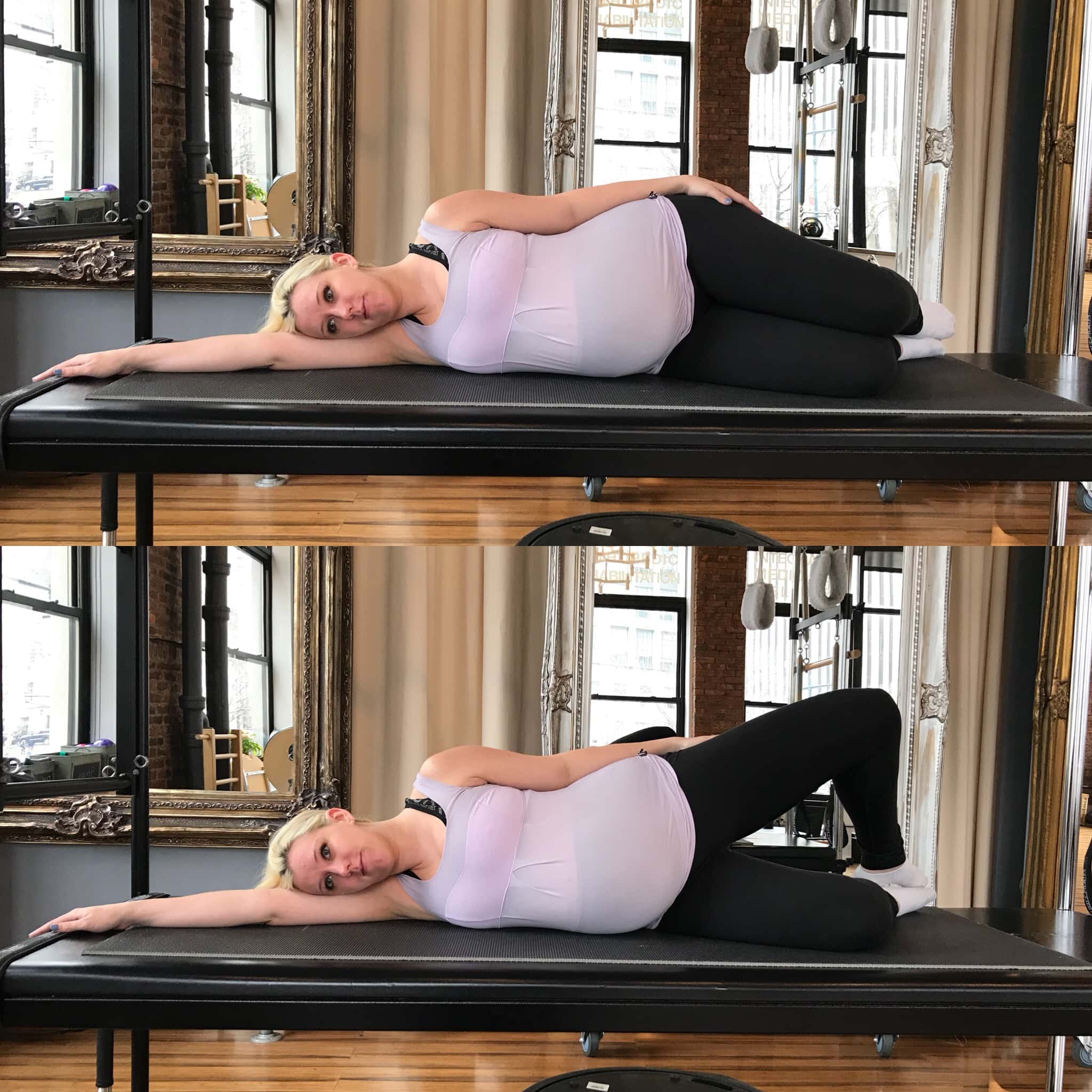 Prenatal Pilates Exercises - Practicing Prenatal Pilates Clamshell Exercise for Strenghtening and Toning | https://physiologicnyc.com/pilates-movement/