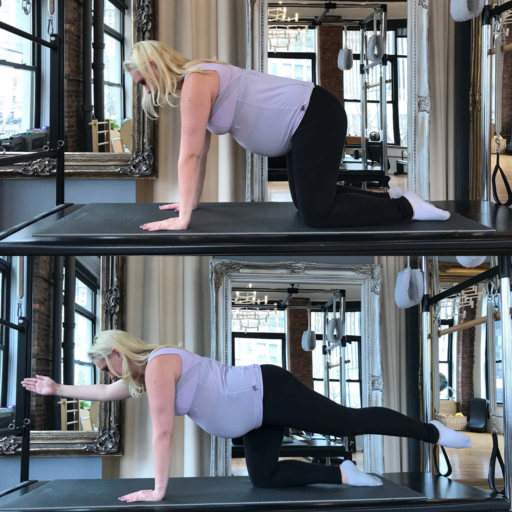 Prenatal Pilates Exercises - Practicing Prenatal Pilates Quadruped Exercise | https://physiologicnyc.com/pilates-movement/